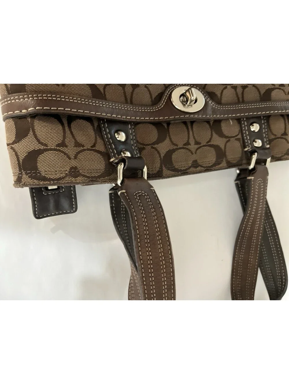 Vintage Coach Brown Hampton Signature Jaquard Medium Shoulder Bag